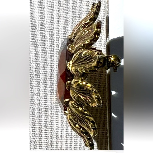 Signed Emmons Flower Brooch with faux Topaz Center - Picture 3 of 4